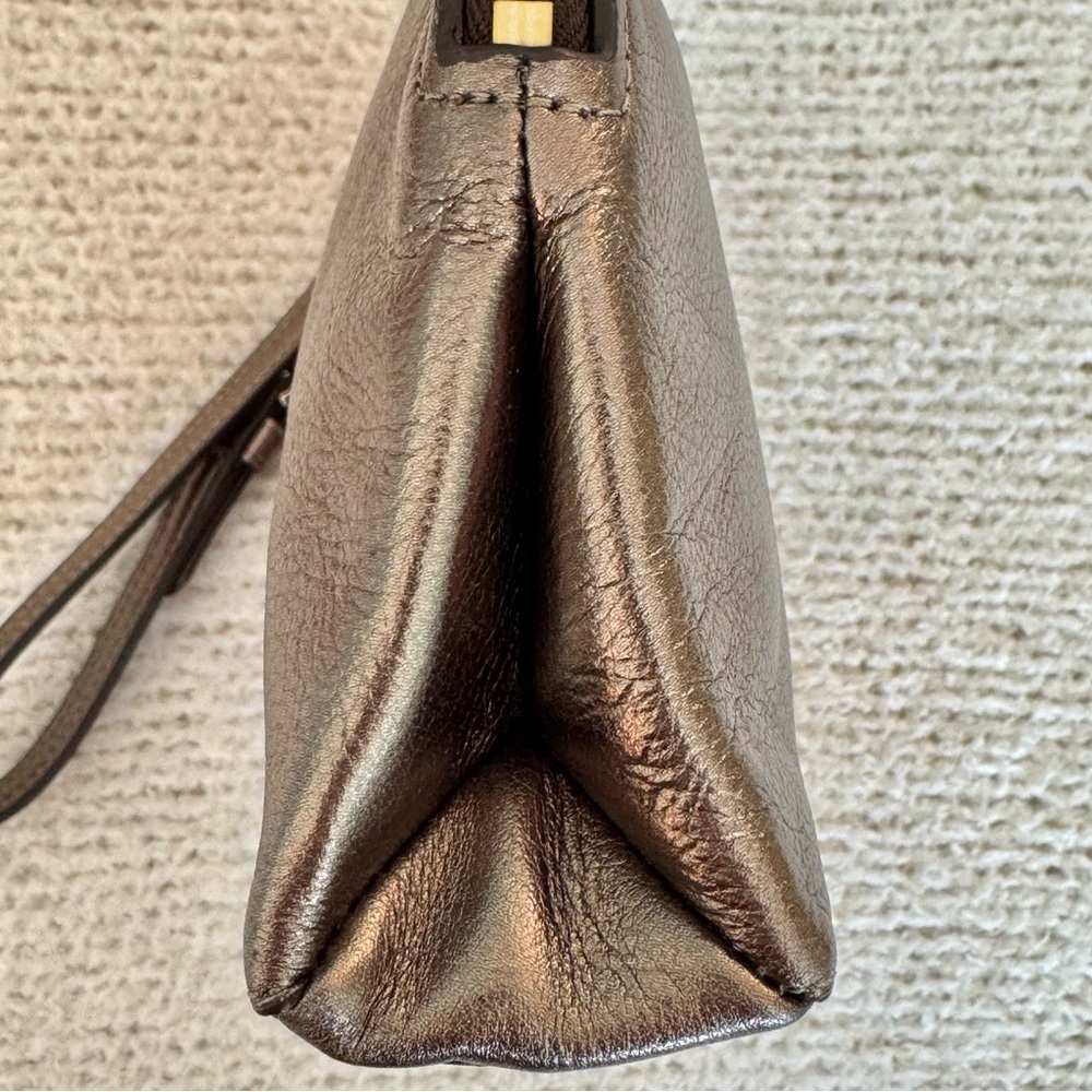 Coach Bleeker Metallic Bronze Gold Leather Clutch Wristlet - Picture 7 of 13